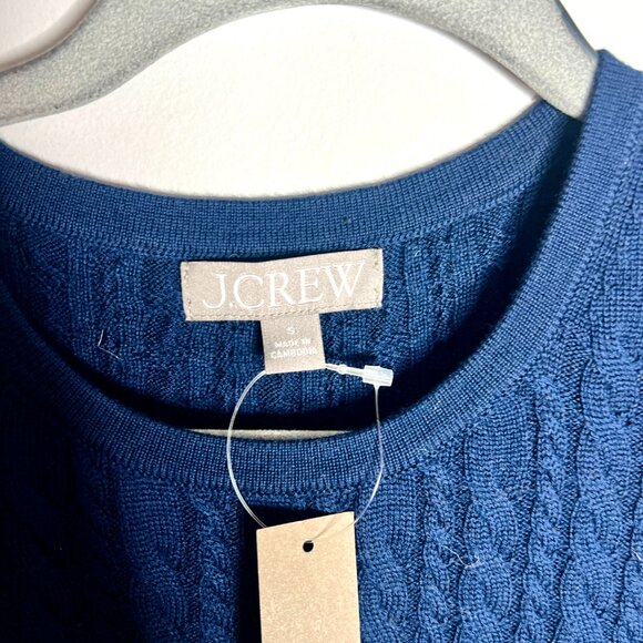 J. Crew Navy Cable-Knit Sweater-Dress 100% Merino Wool Midi Length Sz S NWT - Picture 4 of 7